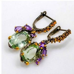 SOLD Green Amethyst & Purple, Sterling Silver Earrings